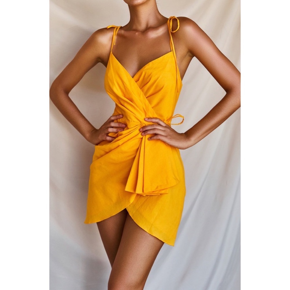 House of CB London Carolina Mango Strappy Wrap Mini Dress Size L+/10-12